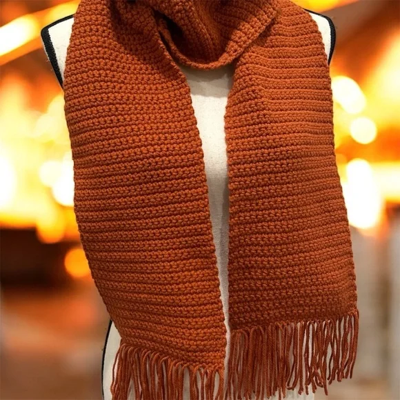 Cozy Handmade Orange Knit Scarf - Picture 2 of 7
